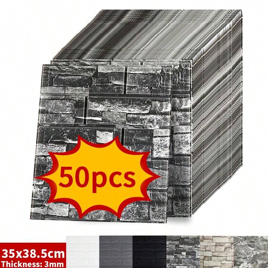 50片 3D牆面貼紙壁紙，自黏式牆磚貼紙自黏壁紙，易貼、易撕、易清潔、易裁剪，適用於廚房、客廳、浴室、走廊、臥室