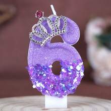 1PC Purple Crown 0-9 Number Birthday Candle Creative New Style, Wedding Decoration, Rhinestone Crown, Suitable For Cake Decoration, Dessert Table, Party Birthday Celebration Candle. - View 3