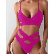 Nuevo bikini de dos piezas con aberturas para mujer 2026: traje de baño elegante para la playa y los balnearios - Negro - Ver 2