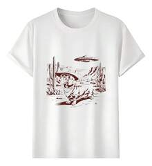 Playeras Perro Vaquero En Desierto Con Ufo - Blanco - Ver 1