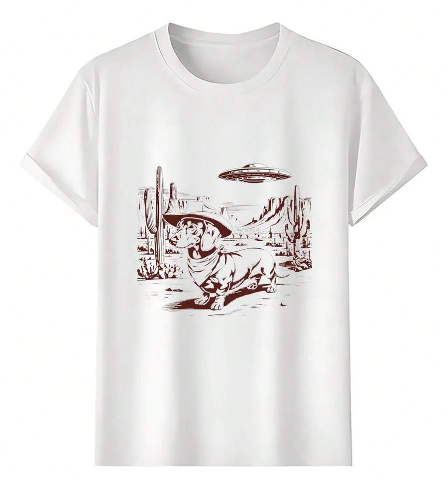 Playeras Perro Vaquero En Desierto Con Ufo - Blanco - Ver 1