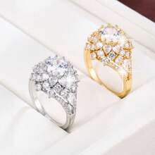 1pc Sunflower Shape Design Cubic Zirconia Inlaid Women's Ring - Multicolor - View 7