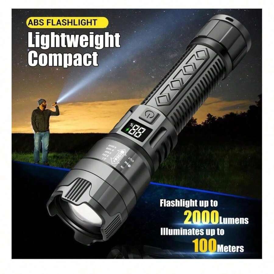 1-4pcs Bright LED Flashlight, Portable Waterproof Rechargeable Flashlight, C-Type Multi-Function Zoom Telescopic Flashlight, Suitable For Outdoor Hiking, Emergency Camping - 320mAh - Black - View 1