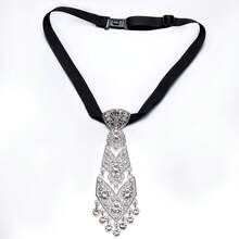 2Pcs Fashion Shiny Silver White & Champagne Rhinestone Ties, Integrated Adjustable Design, Elegant Men Accessories For Daily Date & Formal Occasions - White - View 4