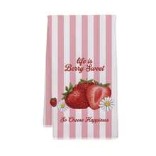 Set Of 2 Summer Fruit Kitchen Towels: Sweet Strawberry (Pink Stripes) And Fresh Peach Designs. Made Of Absorbent Polyester Microfiber, Quick-Drying, Lint-Free, Machine Washable. Ideal For Kitchen Cleaning And Summer Decor. - Multicolor - View 14
