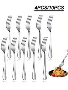 4pcs/10pcs Silver Stainless Steel Forks, 8 Inches (Approx. 20.5 Cm) Long Mirror Polished, Dishwasher Friendly, Perfect For Home Kitchen Or Restaurant Use,Kitchen,Christmas Gift - Silver - View 5