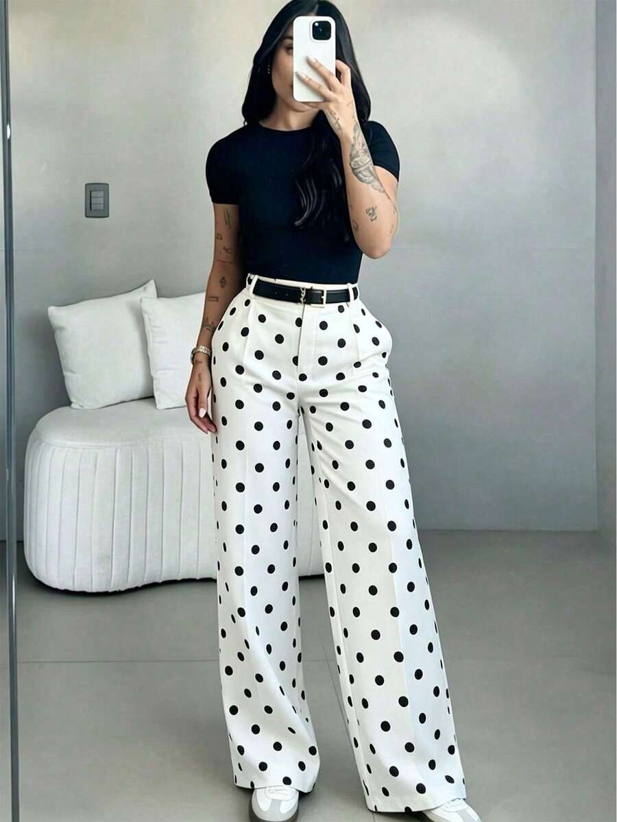 Pantalones de pierna ancha de cintura alta y ajuste delgado en caqui, estilo callejero bohemio, adecuados para uso casual, ir al trabajo y vacaciones en primavera/verano - Blanco 3 - Ver 1