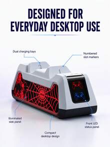 P5 / P5 Edge Game Controller Charging Dock, Touch-Sensitive 9-Mode RGB Lighting Dual Charging Station, 2-Hour Fast Charging, Built-In LED Status Indicator, Smart Safety Protection Chip, High-Density Anti-Slip Silicone Base, Futuristic Mecha-Inspired E-Sports Desktop Accessory - Multicolor - View 6