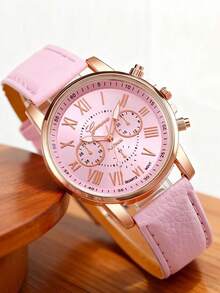 5pcs/Set Fashion PU Leather Strap Alloy Quartz Watch Set - Pink - View 2