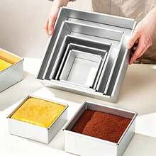 1/2/3 Stücke Aluminium quadratische Kuchenformen, einschließlich 4/5/6/8/10 Zoll abnehmbare Boden Käsekuchenformen, entworfen für das Backen von quadratischen Kuchen im Ofen, geeignet für Biskuitkuchen, Tiramisu und Moussekuchen, langanhaltend Backwerkzeuge - Silber - Übersicht 3