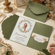 10pcs Tri-Fold Pocket Wedding Invitation Cards With Envelopes, Minimalist Style Suitable For Engagement, Baptism, DIY Invitations, Size 5*7 Inches, Pocket Invitations, Christmas Cards - 10Pcs - View 1