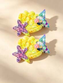 1/2/6pcs Star Pearl Mermaid Tail Hair Clips, Sequin Colorful Handmade Hair Clips For Daily Wear, Holiday Party - Multicolor - View 12