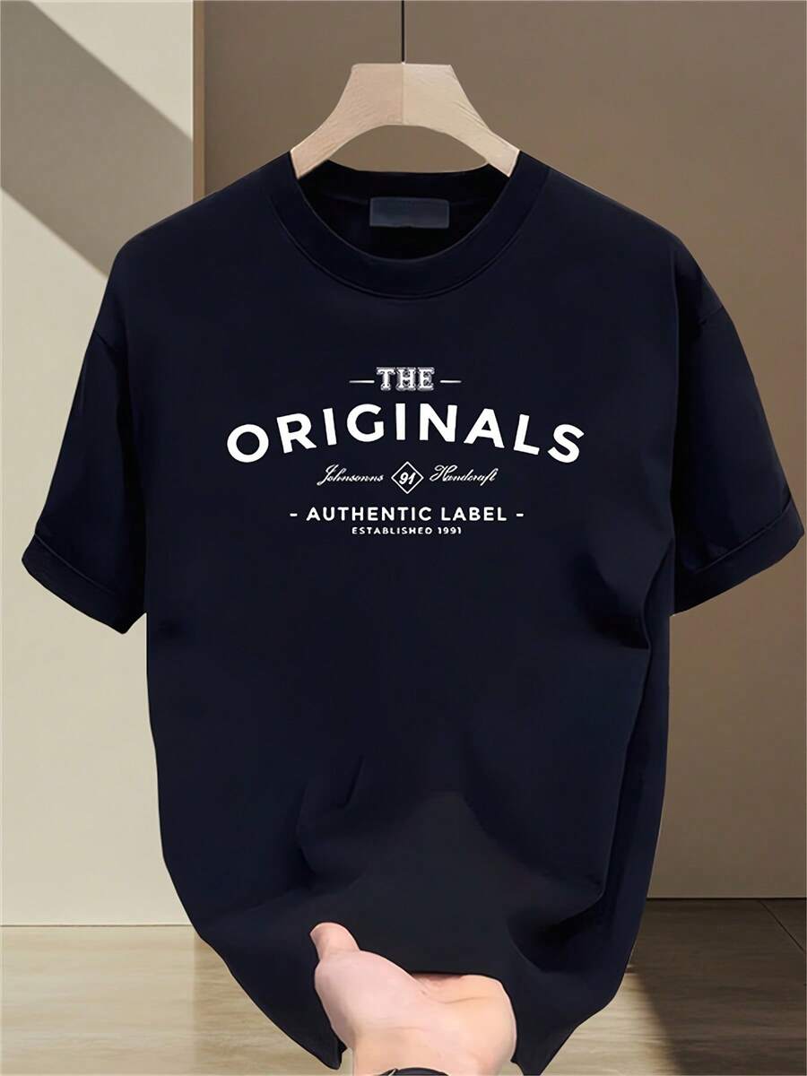 Camiseta de manga corta estampada de marca de alta calidad y a para hombre, top informal, deportivo, holgado, versátil y transpirable para actividades al aire libre. - Negro - Ver 1