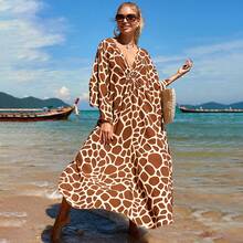 New Rayon Printed Cover-Up Dress For Seaside Vacation, Loose-Fitting Bikini Swimsuit Long Dress For Women - Blue (ZS1770-1) Rayon - View 3