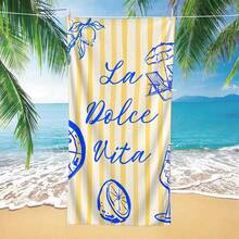 1 Stück La Dolce Vita Strandtuch, Italienischer Sommer 2026 Pooltuch Gelb Gestreift Zitronen Pizza Design Urlaubsgeschenk für Sie - Verschiedenfarbig - Übersicht 12