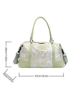 New Fashionable Travel Bag Jacquard Pattern Minimalist Niche Design Chic Popular Suitable For Short Trips Fitness Spliced Contrast Color Large Capacity Versatile Exquisite Bag - Green - View 12