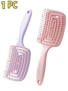 This Pink Long-Handled Comb Features A Stylish Openwork Ribbed Design And Can Be Used Both Wet And Dry. It Easily Creates Voluminous Hairstyles And Is Convenient For Everyday Styling. Its Adorable Appearance Perfectly Complements Art And Home Decor. - Multicolor - View 2