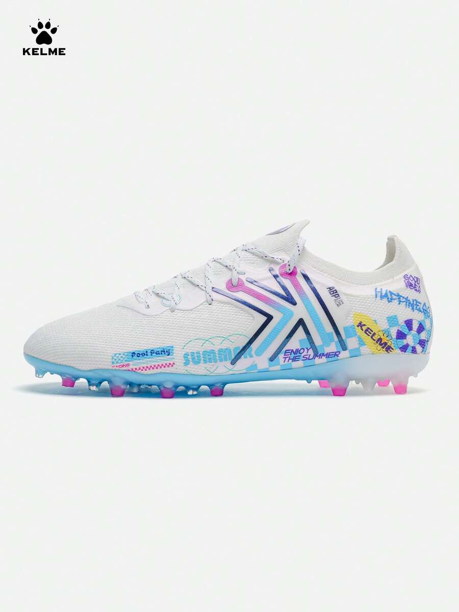 KELME Men's High-End MG Short Stud Anti-Slip Shock-Absorbing Artificial Grass Training Football Shoes Jidian 5.0 - White and Blue - View 1