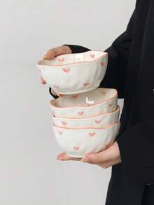 1個/2個/4個 INS風可愛釉下粉色愛心陶瓷碗，家用米飯碗、早餐燕麥碗、水果沙拉碗、義大利麵碗，節日禮物，送給家人和朋友的禮物 - 彩色 - 查看 14