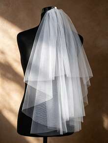 1pc Affordable Double Layer Short Tulle Veil, Bridal Wedding Engagement Proposal Bachelorette Party Head Veil, High Quality Soft Tulle - Multicolor - View 3