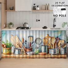 1 pieza, Decoración del hogar, Falda de mesa con estampado de cocina, Cortina pequeña de cocina, Cortina de cubierta de gabinete de cocina, Con agujeros para cortina, Fácil de colgar, Rectangular, Tejido a máquina, Lavable a máquina, Decoración y accesorios de cocina, Perfecto para gabinetes de cocina y decoración del hogar - Multicolor - Ver 5