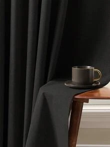 1pc And 2pcs Blackout Curtains/Faux Linen Texture 100% Full Blackout Curtains/Rod Pocket Curtains/Back Tab Curtains/Clip-On Curtains/Light Blocking Room Darkening Curtains/Grey Back Curtains/Multiple Colors And Sizes Available/Bedroom Curtains/Homestay Curtains/Curtain Decor/Black Curtains - Black - View 8