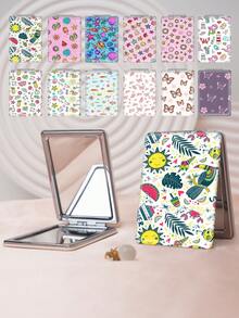 1PC Cartoon Graffiti Series Portable Vanity Mirror, Foldable Lightweight Ultra-Thin Convenient Hand Mirror, Durable PU Leather, Suitable For Multiple Scenes And All People, Rectangular Small Mirror, Pocket Mirror, Ocean Tropical Print Butterfly Pattern Design, Exquisite And Delicate, Foldable Structure, Durable And Reliable, Shockproof, Easy To Carry, Handheld Makeup Mirror, 180° Flip Cover, Multifunctional Mini Mirror - Multicolor - View 1