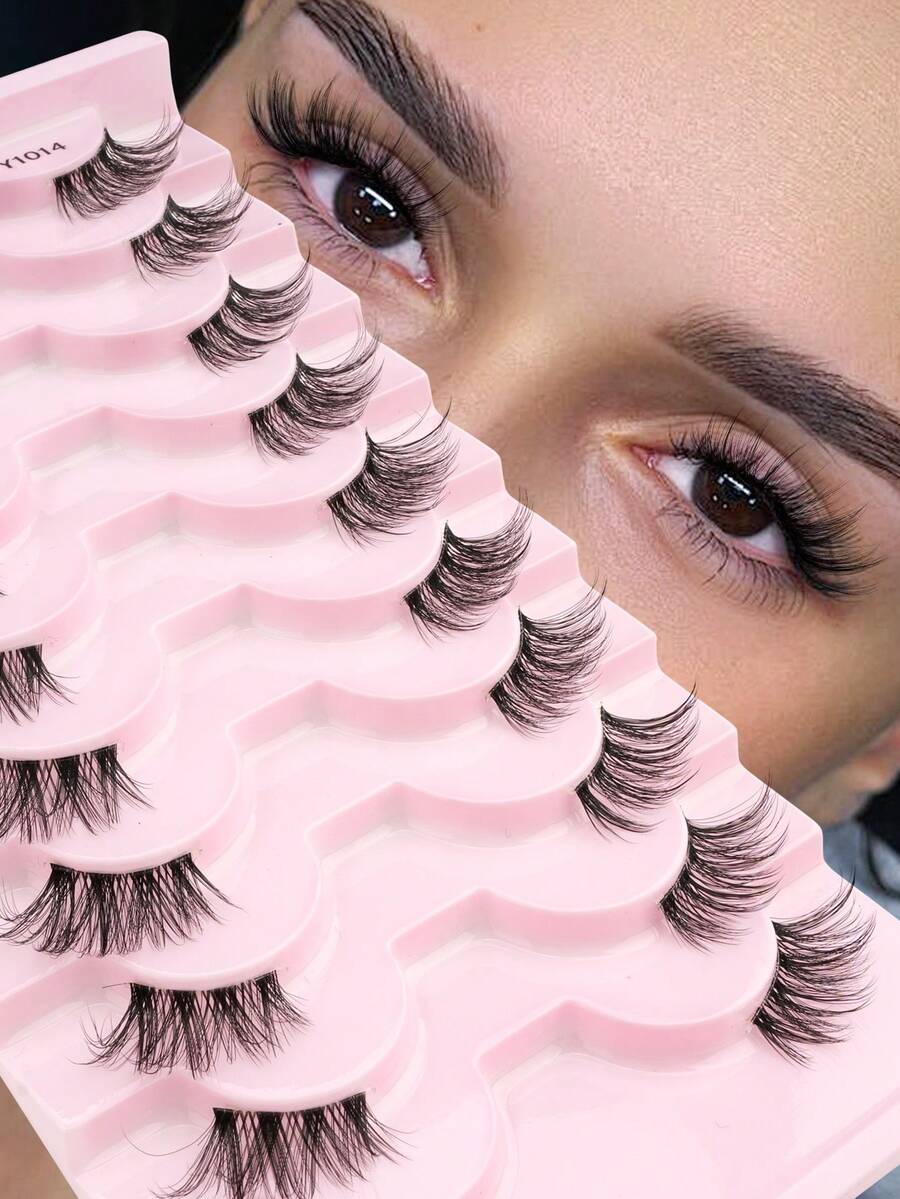 10 Pairs Half Eyelashes Transparent Band 3/4 Corner Eye Tail Extension False Eyelashes Reusable Suitable For Women's Daily Eyelash Extension - 黑色 - 查看 1