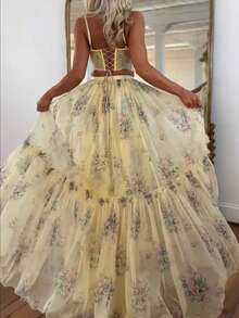 Lightweight Printed Chiffon Set With Elegant Laces, Very Popular Style - 杏色 - 查看 3