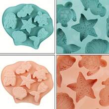 1/2 piezas Moldes de silicona para pasteles de la serie oceánica, moldes de horneado resistentes a altas temperaturas, formas de caballito de mar, tortuga marina, pez marino, concha, estrella de mar, cola de sirena, caracol y otras formas de vida marina, adecuados para hacer pasteles / jabón / gelatina / chocolate / galletas / caramelos / cubitos de hielo, horneado en casa / fiesta / decoración de boda, regalo de cumpleaños / Día de San Valentín / Navidad - Multicolor - View 4
