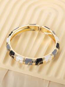 1PC Vintage Opulent FreeForm Zinc Alloy Gold-Plated Enamel Multi-ColorWide Flat Chunky Statement Cuff BraceletNew Year Christmas Dairy Party Clubwear - Bracelet - View 19