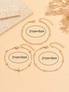 3er Set modische lässige goldene Ketten-Fußkettchen mit Lagen für Damen, minimalistische vielseitige Fußkettchen geeignet für den täglichen Gebrauch, Ausflüge, Dates, Strand und Urlaub - Verschiedenfarbig - Übersicht 4