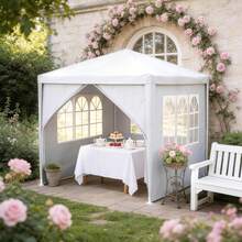Garden Pavilion 3x3m/3X6m/3X9m Canopy Party Tent Waterproof Heavy Duty With 4 Sidewalls & Windows & Solid Ground Stakes Outdoor Gazebo Winter Resistant UV Protection, Anthracite/Gray/White - White - View 7