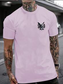 1 Camiseta de Poliéster para Hombre Estilo Y2K con Cuello Redondo y Estampado de Ángel Oscuro, Top Casual Holgado y Moderno, Estilo Urbano Europeo y Americano, Camiseta Base Versátil con Pat - Blanco - Ver 6