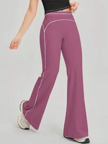 NcmRyu Women's 1pc Contrast White Stripe Butt-Lifting Slim Flare Pants - Purple - View 6
