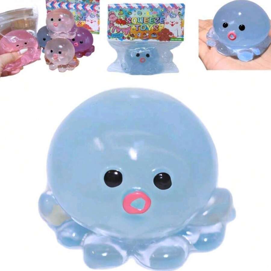 1Pc Kawaii Octopus Squishy Toy, Super Soft Slow Rising Stress Relief Fidget Toy, Cute Jelly Octopus Squeeze Toy For Anxiety Relief, Desk Decor, Party Favor, Sensory Toy Gift For Kids Teens Adults, Portable Decompression Toy. - Octopus(Blue) - 查看 1