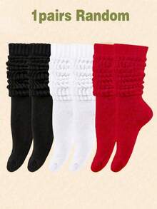 1/3 Pairs Women's Loose Knit Socks, Slouchy Socks, Black, White And Red Women's Knee High Socks, Student Thigh High Socks, Men's Socks, Women's Mid-Calf Socks, Soft And Comfortable Warm Breathable For Fall/Winter, Suitable For Hiking, Back To School, Halloween And Christmas - Multicolor - View 5