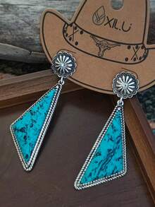 1 Đôi Bông Tai Nữ Phong Cách Vintage Châu Âu Mỹ Hình C Phóng Đại Hình Học Tam Giác Màu Ngọc Lam Đa Sắc - bông tai - Xem 10