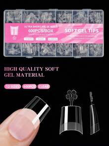 120 buah Kuku Palsu Setengah Penutup Bentuk Trapesium, Ujung Ekstensi Kuku Palsu Semi-Matte, Ujung Kuku Gel Lembut Bentuk Almond Ultra Pendek - Clear - View 1