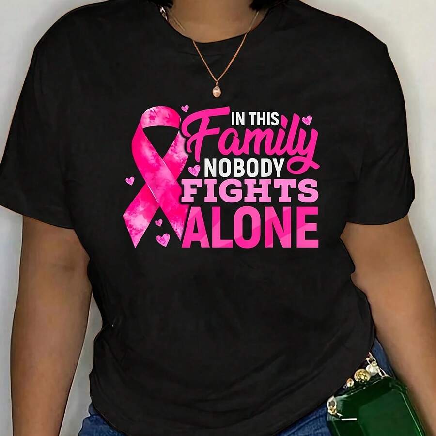 Cotton In This Family No One Fight Alone Breasancer Awareness T-Shirt - Negro - Ver 1