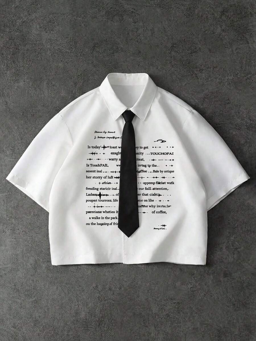 Casual Fashion Men's Printed College Style Short Sleeve Shirt - White - View 1