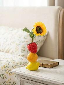 1pc Resin Vase, Cute Fruit & Vegetable Shaped, Novel Garlic/Strawberry/Bell Pepper Vase, Fun Kitchen Decor, Unique Aesthetic Vase Suitable For Living Room And Shelf Display, Elegant Farmhouse Home Decor, Quirky Gift For Dried Flowers And Pampas Grass - Multicolor - View 6
