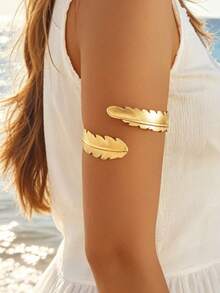 4pcs/Set Luxury Elegant Coil Leaf Bracelet, Spiral Feather Arm Ring, Women's Party, Wedding Banquet Accessories, Fashionable Elegant Style, Suitable For Vacation Party Outings, Gift Giving - Gold - View 3