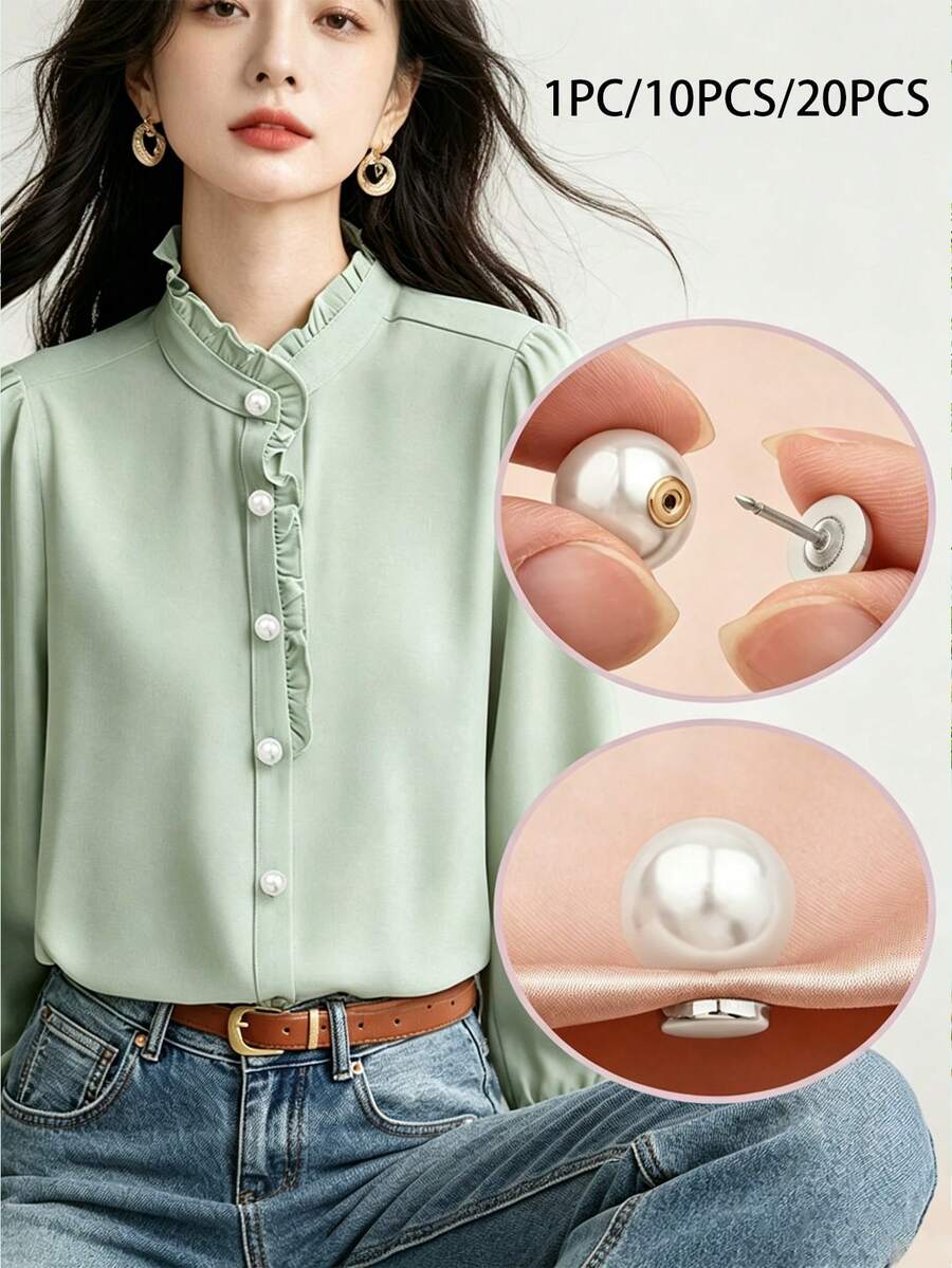 1/10/20pcs Faux Pearl Buttons, Unisex, No Sewing Required, Reusable 10mm Buttons, Detachable, Suitable For Shirts, Dresses, Sweaters, Camisoles, Slips, Wedding DIY Crafts - Multicolor - View 1