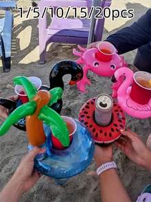 1/5/10/15/20pcs Inflatable Cup Holder, Cup Base, Water Cup Mat, Water Beverage Cup Holder Base, Floating Inflatable Cup Rack Beverage Cup Mat, Suitable For Pool Party, Outdoor Activities And Other Occasions - Multicolor - View 1