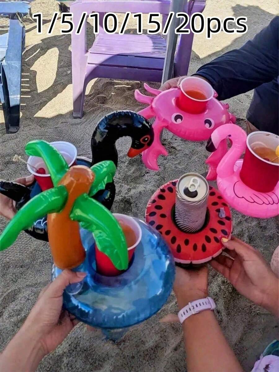 1/5/10/15/20pcs Inflatable Cup Holder, Cup Base, Water Cup Mat, Water Beverage Cup Holder Base, Floating Inflatable Cup Rack Beverage Cup Mat, Suitable For Pool Party, Outdoor Activities And Other Occasions - Multicolor - View 1