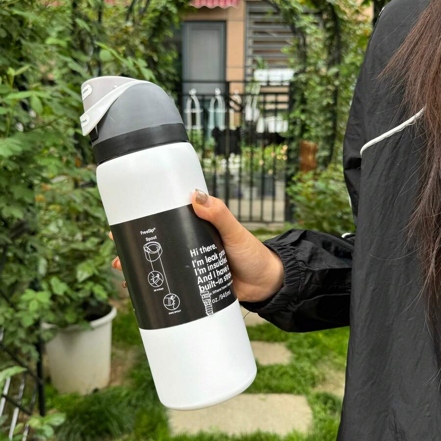 Water Bottle For Women ,32oz Double-Walled Vacuum Insulation Keeps Hot & Cold Drinks, Large Capacity With Portable Handle For Easy Carrying, Ideal For Sports, Outdoor Adventures & Daily Use, Great Holiday Gift Option - 白色 - 查看 1