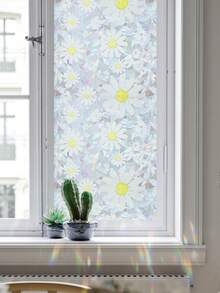 1 Roll White Daisy Mosaic Window Film, 44.5cm(17.5in) Width, Static Cling Non-Adhesive Privacy Glass Sticker, Iridescent Holographic Prism Effect, UV Blocking, Removable, With Installation Tools, For Home Office School Classroom Dormitory - Feverfew - View 1