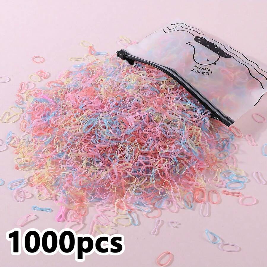 1000入女孩小號橡膠髮圈 柔軟馬尾髮帶 日常使用髮飾 - 彩色 - 查看 1