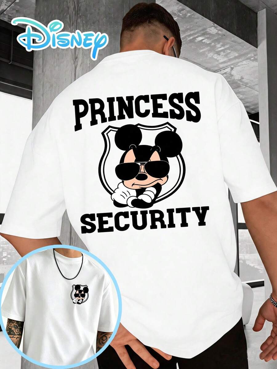 Disney Officially Authorized, Mickey "Princess Security" - Fun T-Shirt With Loose-Fitting, Short-Sleeved Cotton Fabric, Men's Summer Wear, Couple's T-Shirt, Holiday T-Shirt - 白色 - 查看 1